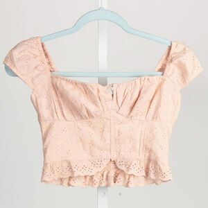 Hollister Cropped Peach Eyelet Sleeveless Blouse Scalloped Hem Size XS